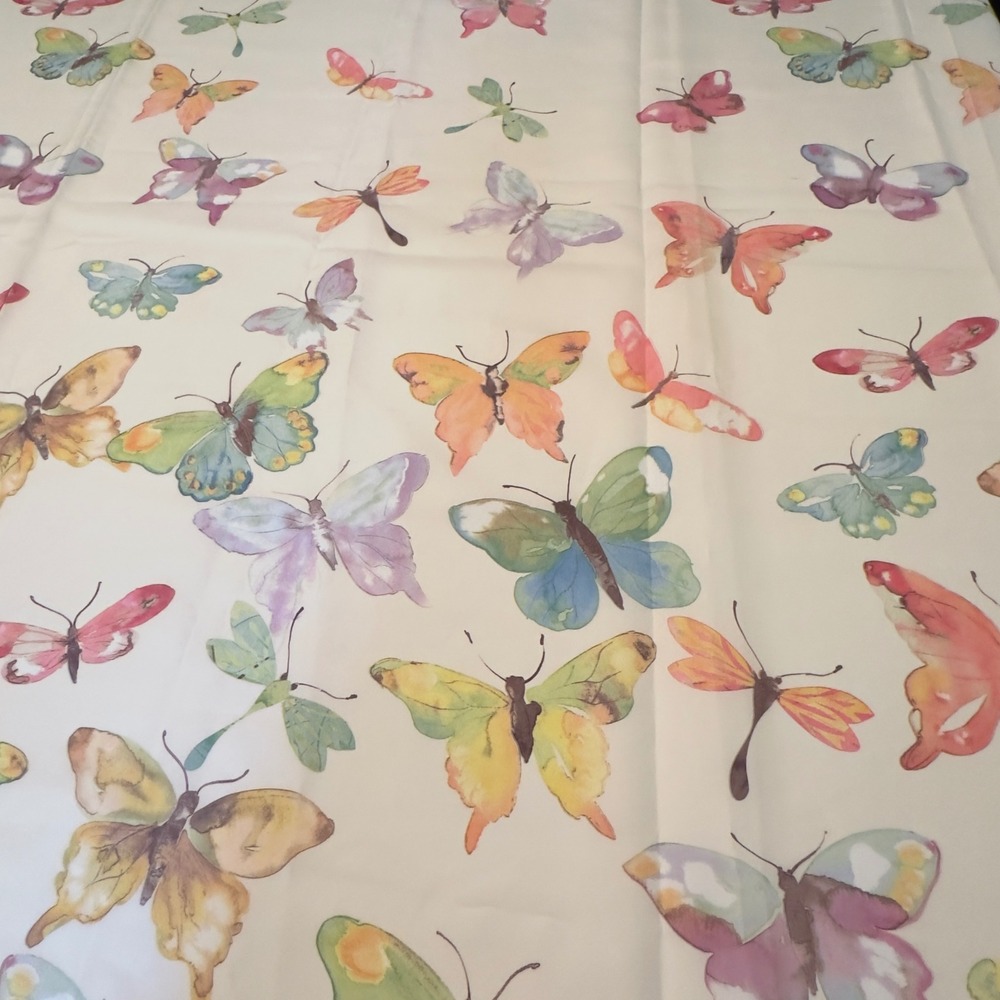 Butterfly Shower Curtain Cream Watercolor Floral Print 70x72 Cottagecore Decor - Picture 3 of 7